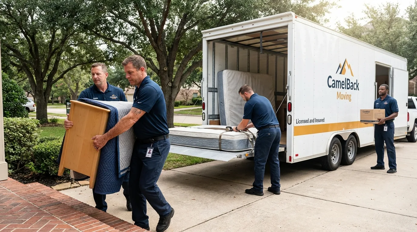 Crew loading residential truck for cross-state move from Dunedin, FL