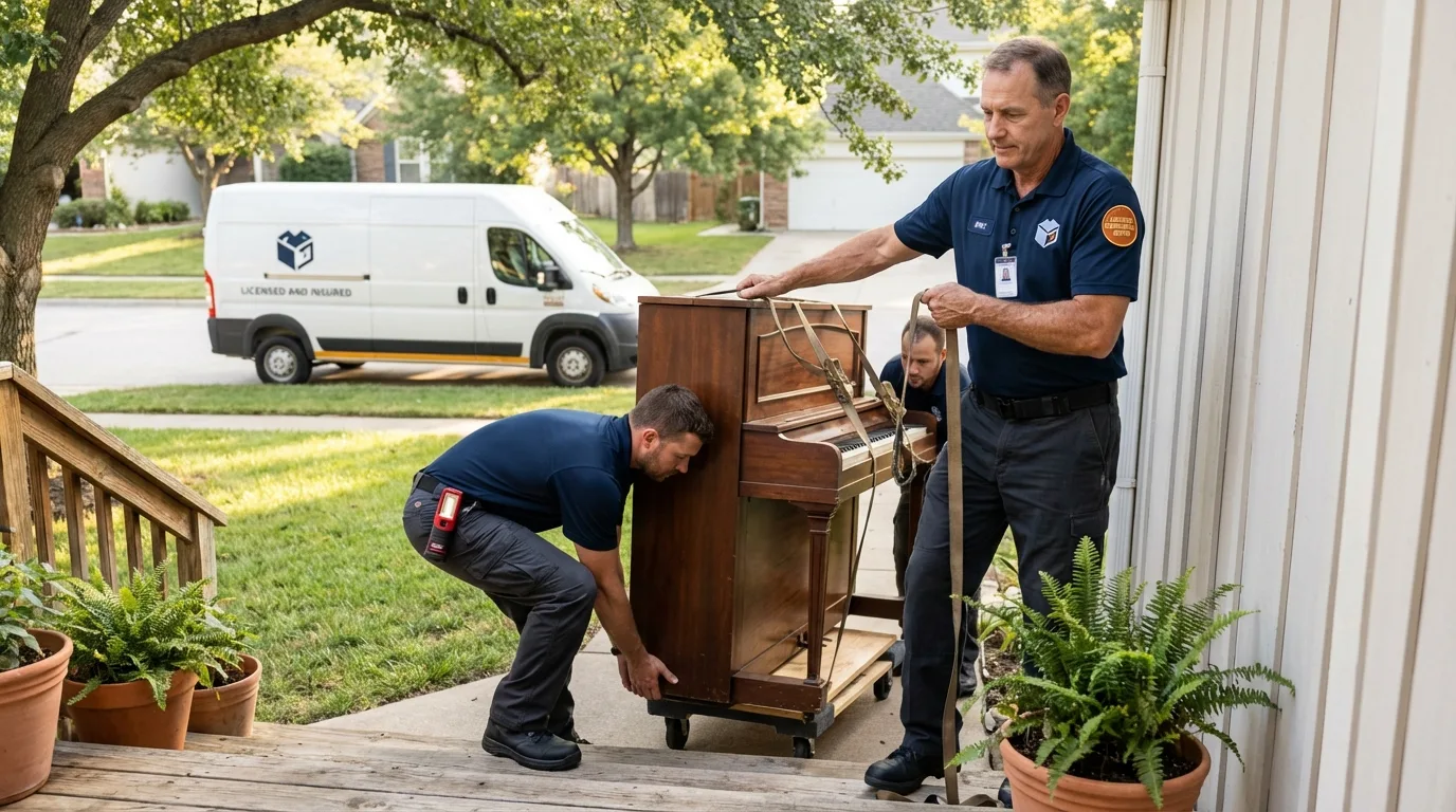 Licensed piano movers securing grand piano in Dunedin, FL